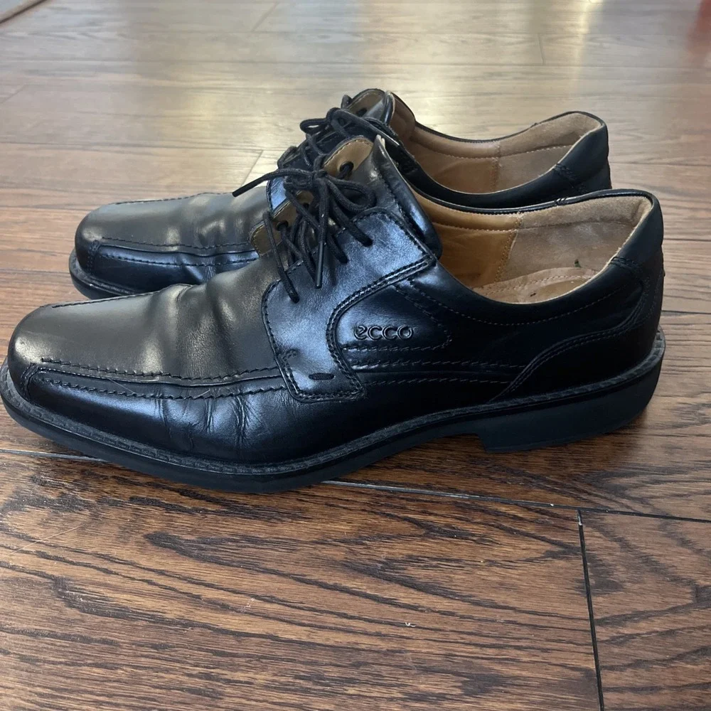 ECCO Men's 46 US 12 Seattle Bicycle Toe Leather Oxford Black Lace Up Dress Shoes